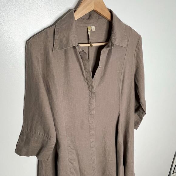 Comfy USA Linen Shirt Dress Womens Small Brown Minimalist Neutral Lagenlook - Picture 3 of 9